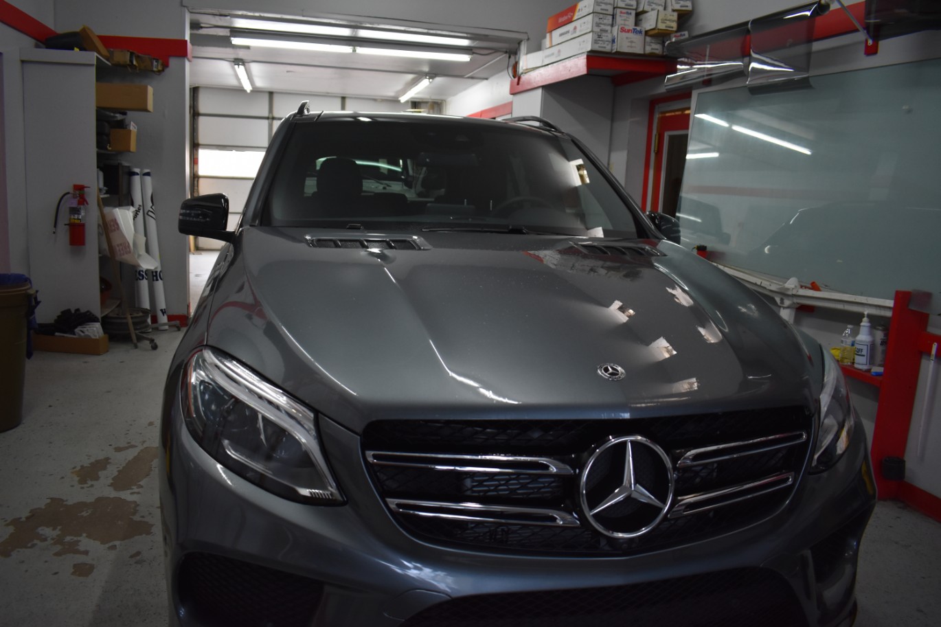 Grey Mercedes SUV in the Shop