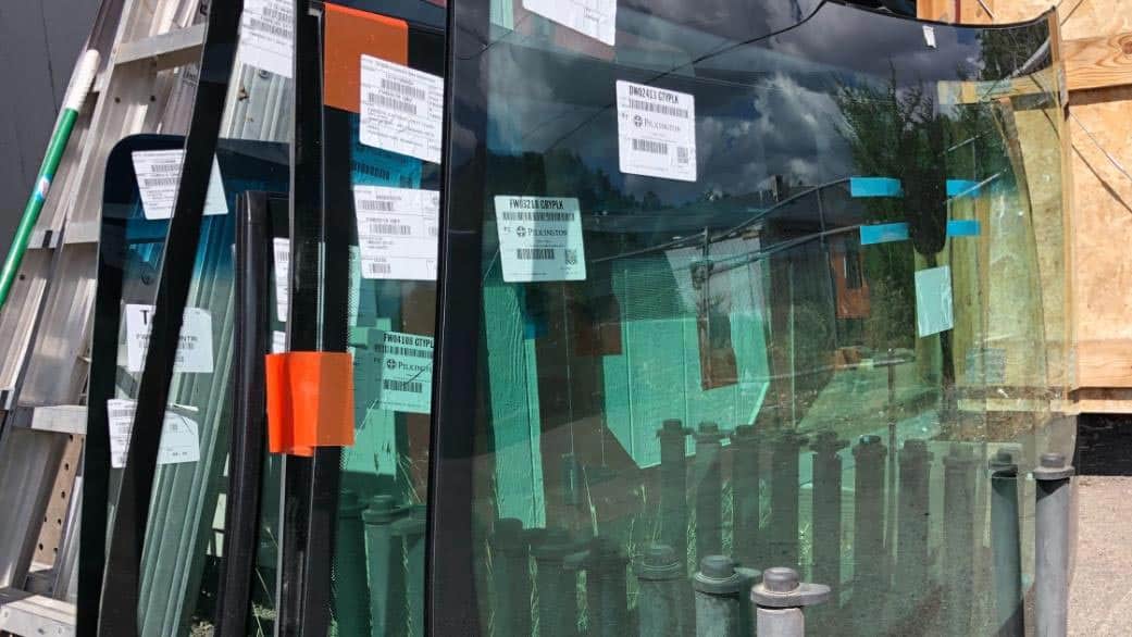 Rack of New Windshields at Inspector's Auto