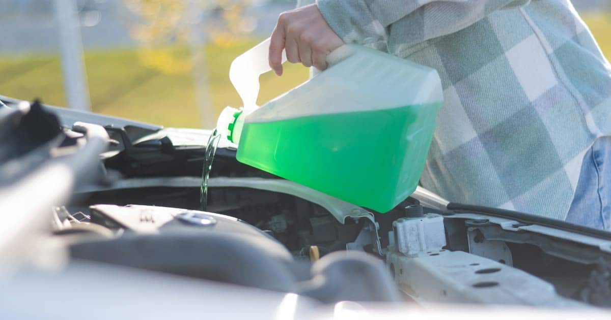 Man pouring windshield wiper fluid into car