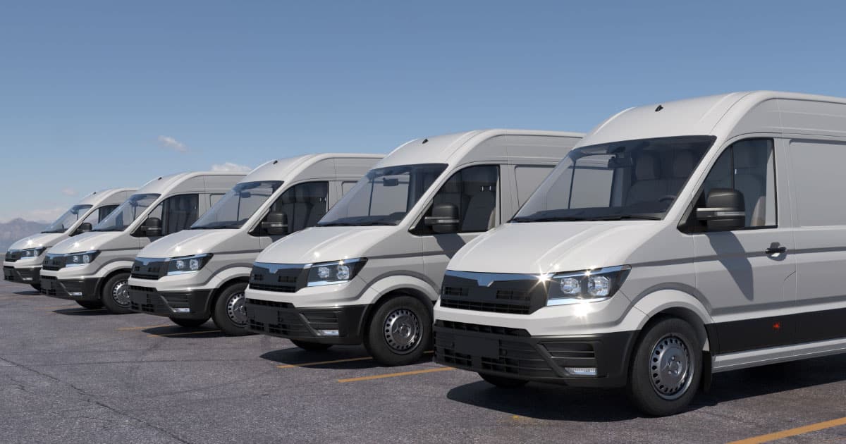 Fleet of vans with newly installed windshields