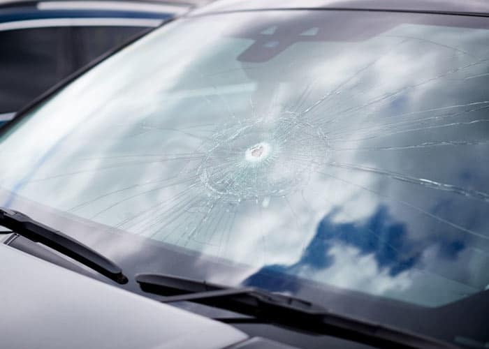 Car with a damage windscreen